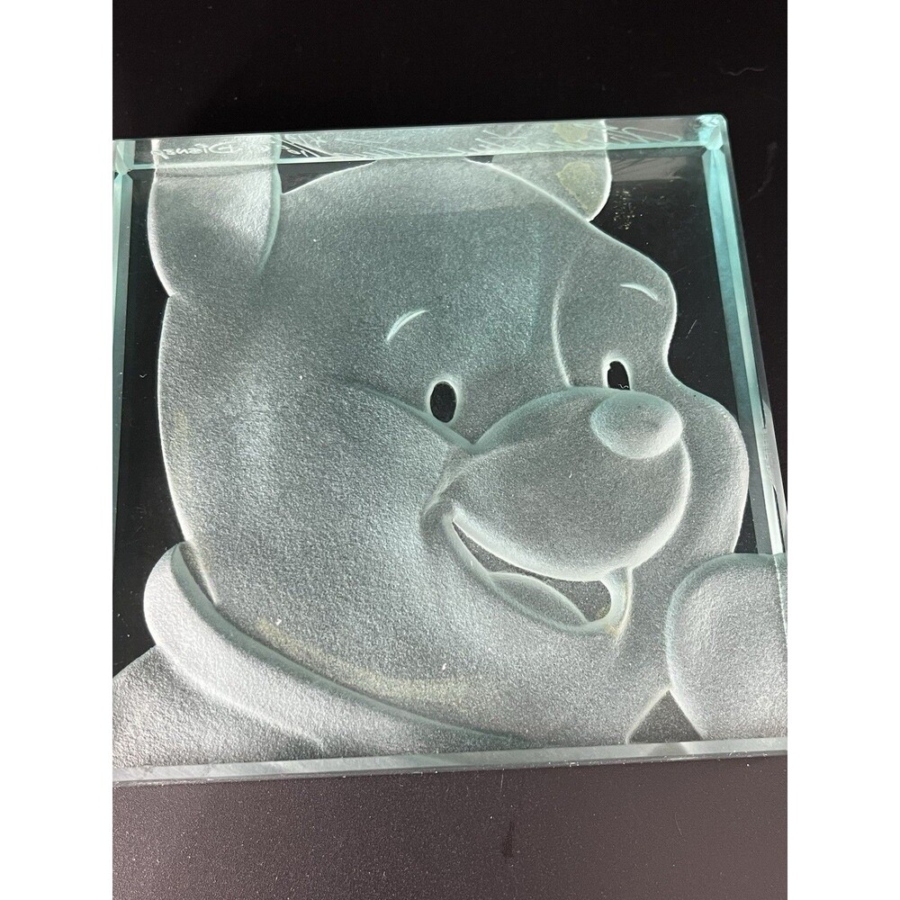 Winnie the Pooh Paperweight Disney Etched Glass Artist Signed 414/1000 See Flaw